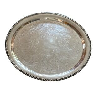 Crescent Silverplate Etched Floral Platter – 14" Round – Marked 3198R